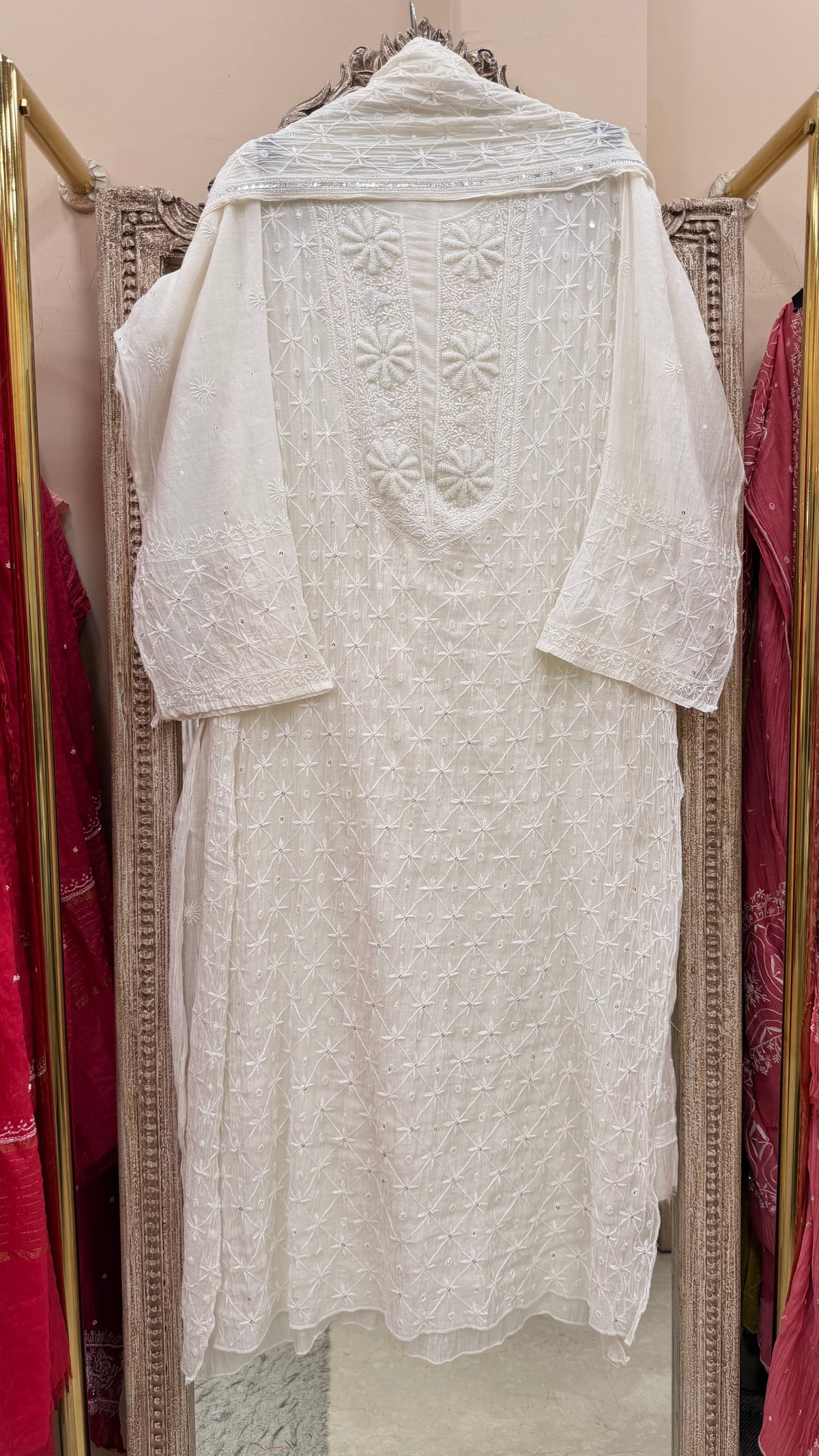 Pure Mulmul Cotton  Kurta Pearl And Addon Work With Dupatta  White