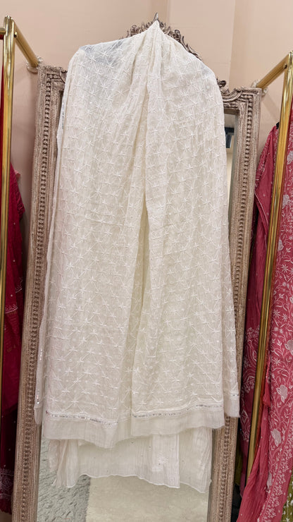 Pure Mulmul Cotton  Kurta Pearl And Addon Work With Dupatta  White
