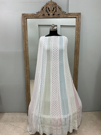Georgette Anarkali Multicoloured Pearl And Cutdana Work White 02