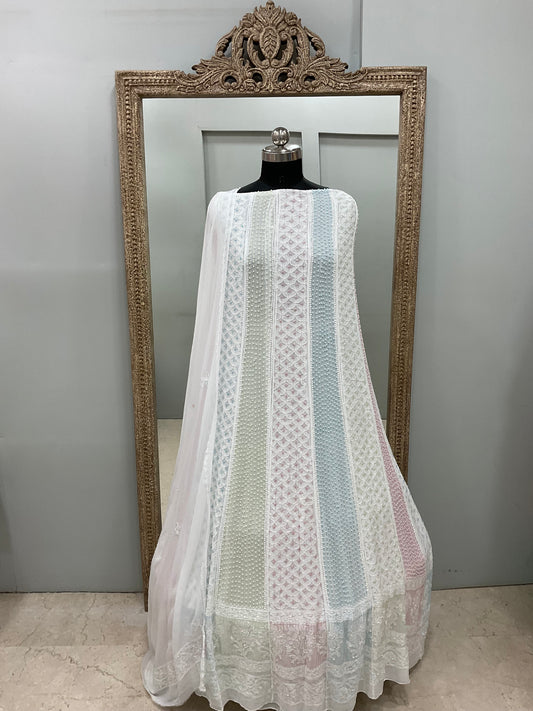 Georgette Anarkali Multicoloured Pearl And Cutdana Work White 02