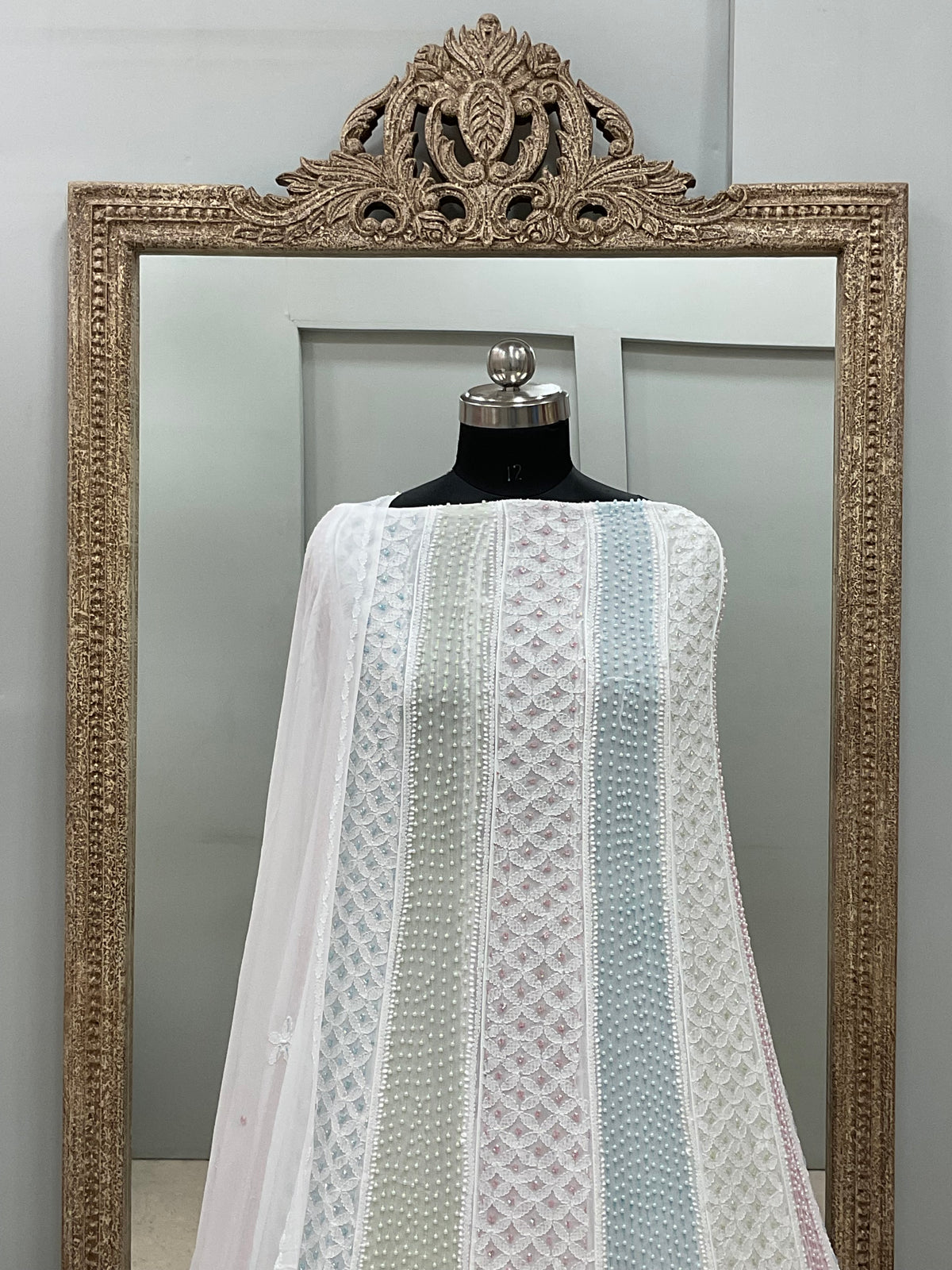Georgette Anarkali Multicoloured Pearl And Cutdana Work White 02