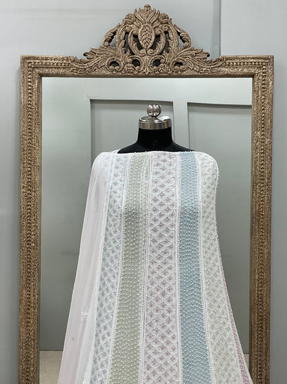 Georgette Anarkali Multicoloured Pearl And Cutdana Work White 02