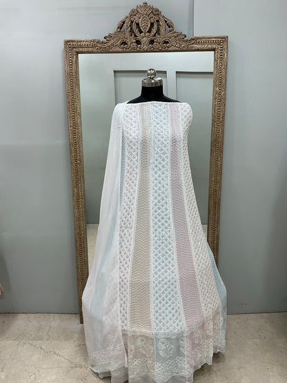 Georgette Anarkali Multicoloured Pearl And Cutdana Work White 03