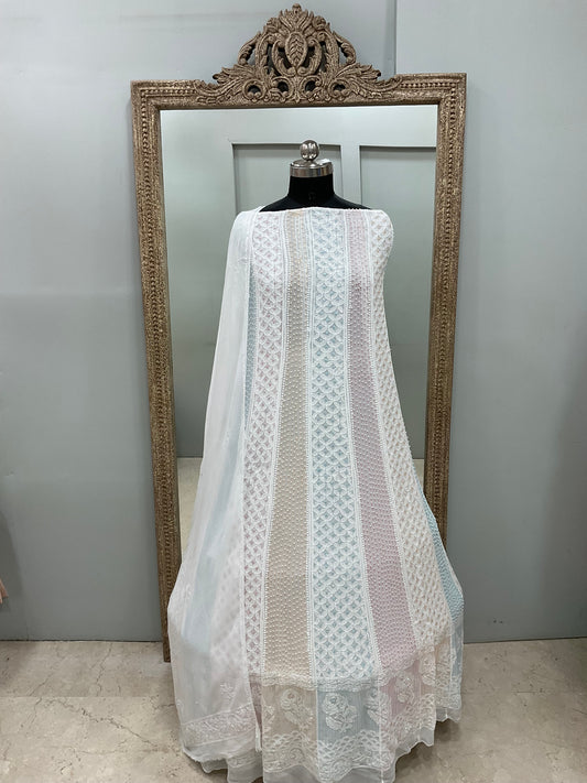 Georgette Anarkali Multicoloured Pearl And Cutdana Work White 03