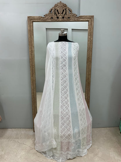 Georgette Anarkali Multicoloured Pearl And Cutdana Work White 04