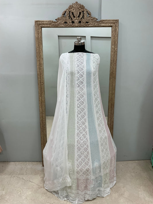 Georgette Anarkali Multicoloured Pearl And Cutdana Work White 04