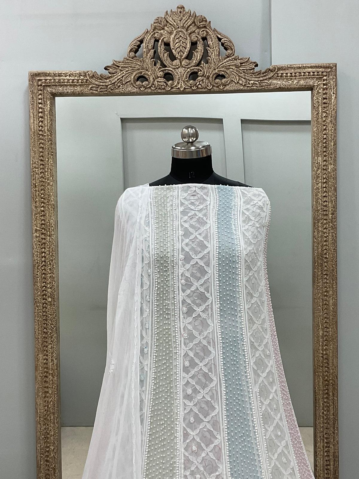 Georgette Anarkali Multicoloured Pearl And Cutdana Work White 04