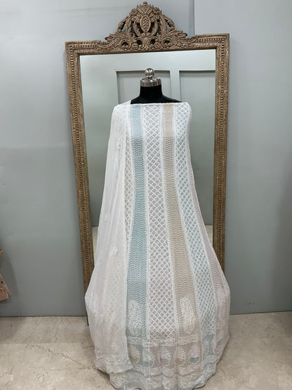 Georgette Anarkali Multicoloured Pearl And Cutdana Work White 05