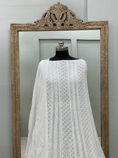 Georgette Anarkali Heavy Pearl And Cutdana Work White 07