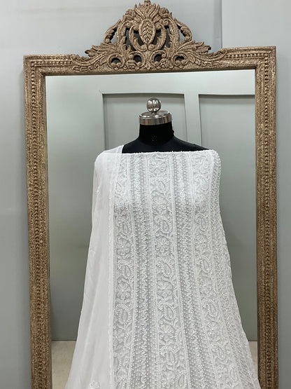 Georgette Anarkali Heavy Pearl And Cutdana Work White 06