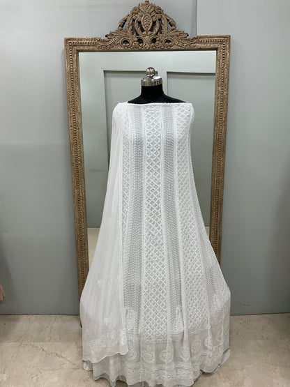 Georgette Anarkali Heavy Pearl And Cutdana Work White 05