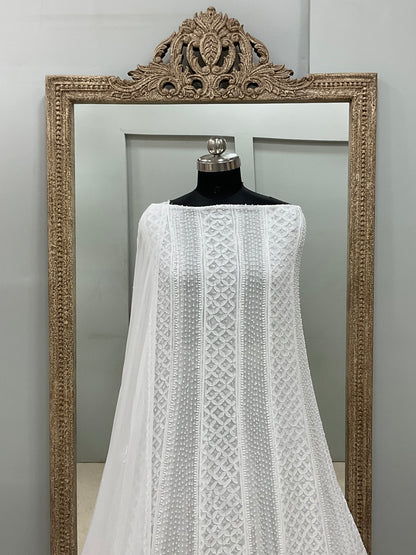 Georgette Anarkali Heavy Pearl And Cutdana Work White 05