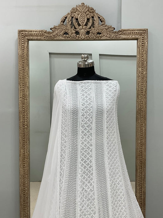 Georgette Anarkali Heavy Pearl And Cutdana Work White 05