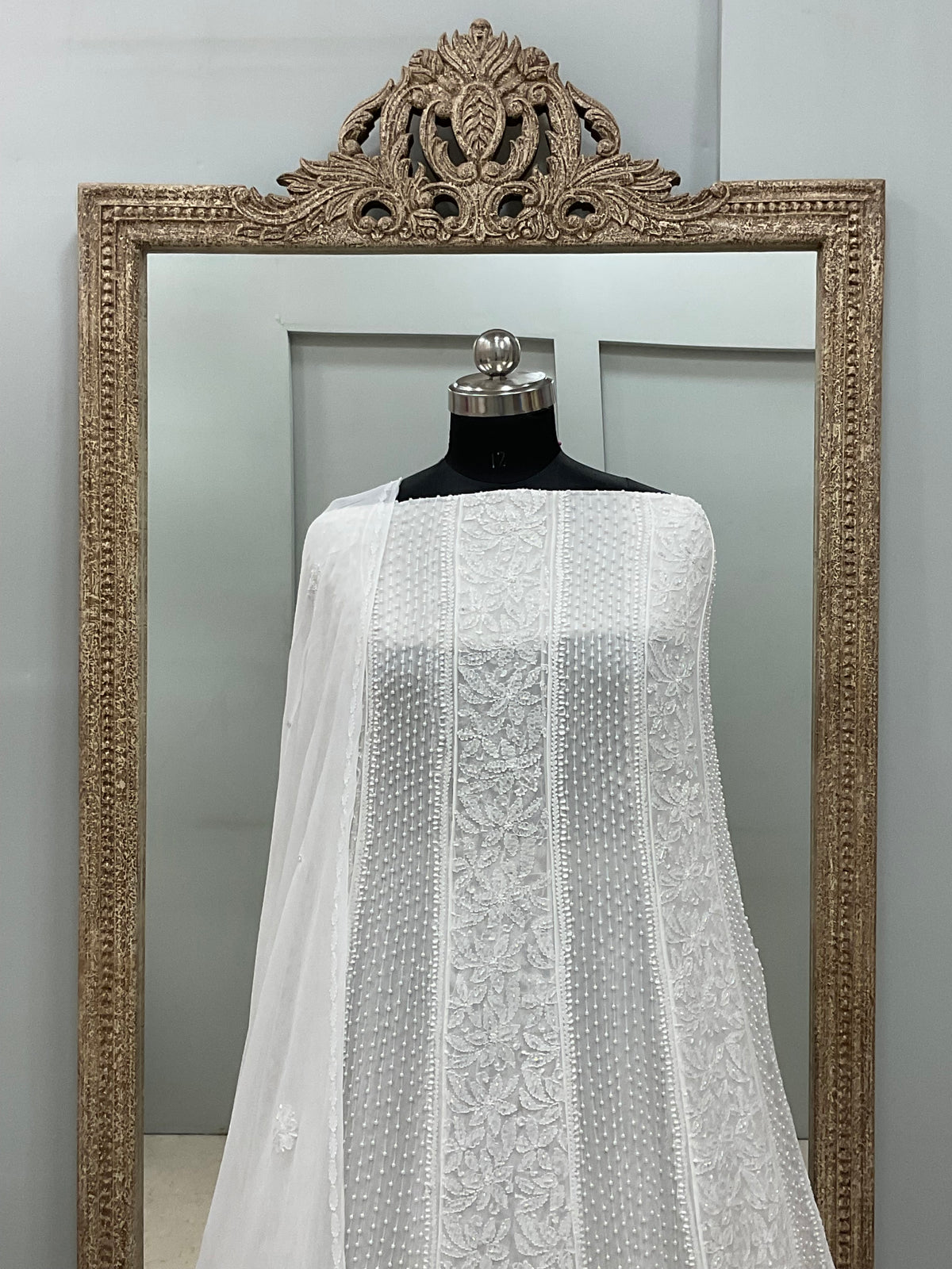 Georgette Anarkali Heavy Pearl And Cutdana Work White 04