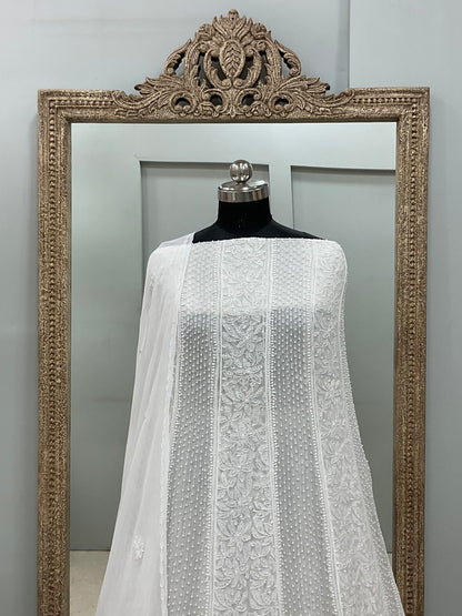 Georgette Anarkali Heavy Pearl And Cutdana Work White 04