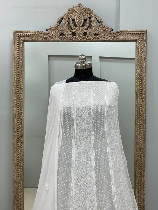 Georgette Anarkali Heavy Pearl And Cutdana Work White 04