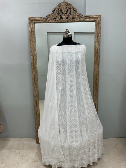 Georgette Anarkali Heavy Pearl And Cutdana Work White 03