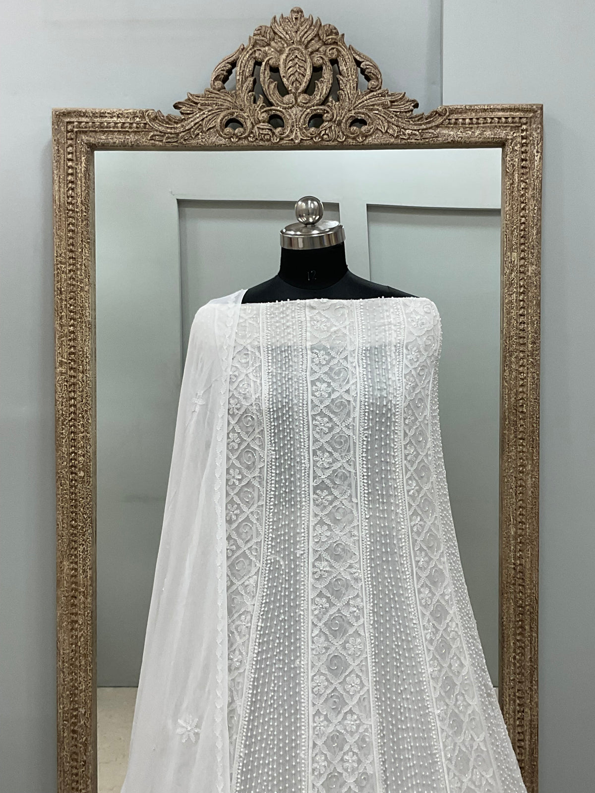 Georgette Anarkali Heavy Pearl And Cutdana Work White 03