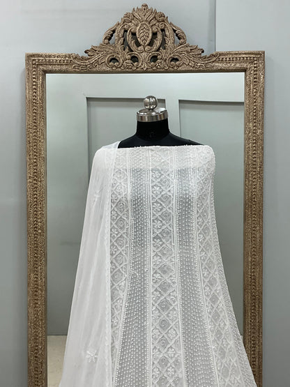 Georgette Anarkali Heavy Pearl And Cutdana Work White 03