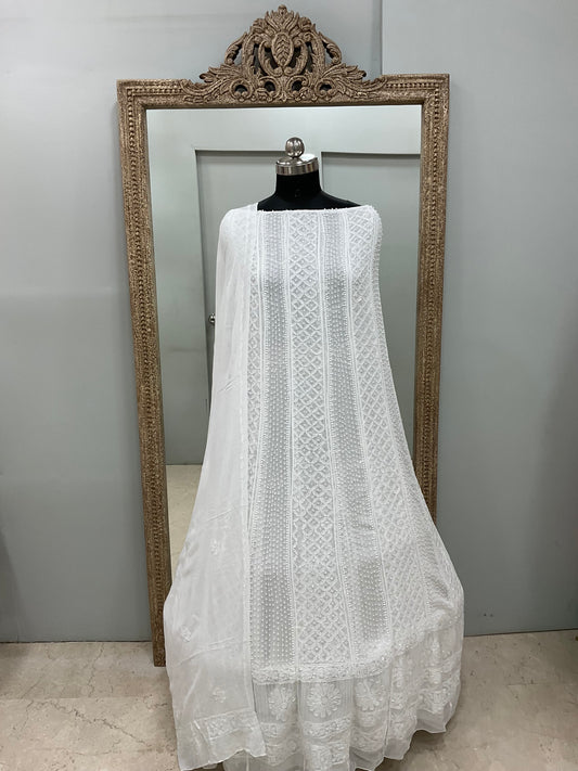 Georgette Anarkali Heavy Pearl And Cutdana Work White 02