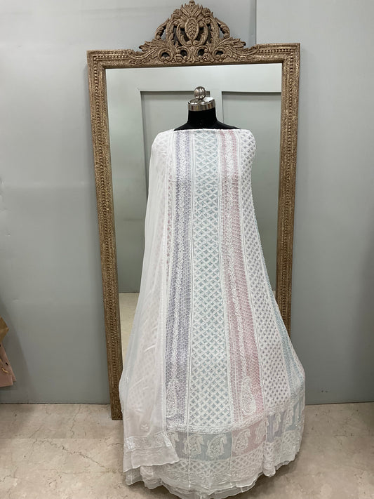 Georgette Anarkali Multicoloured Pearl And Cutdana Work White 01