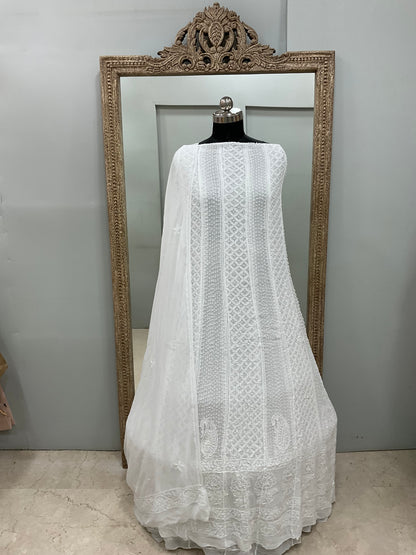 Georgette Anarkali Heavy Pearl And Cutdana Work White 01