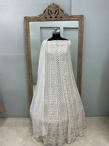 Georgette Anarkali Heavy Gota Mirror Work Off White 01