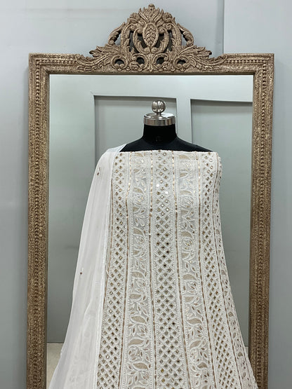 Georgette Anarkali Heavy Gota Mirror Work Off White 01