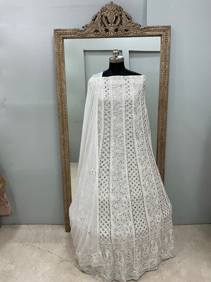 Georgette Anarkali Heavy Gota Mirror Work Off White 02
