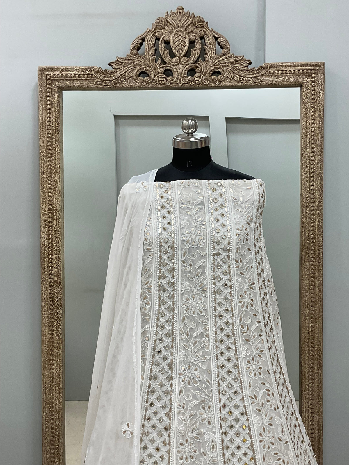 Georgette Anarkali Heavy Gota Mirror Work Off White 02