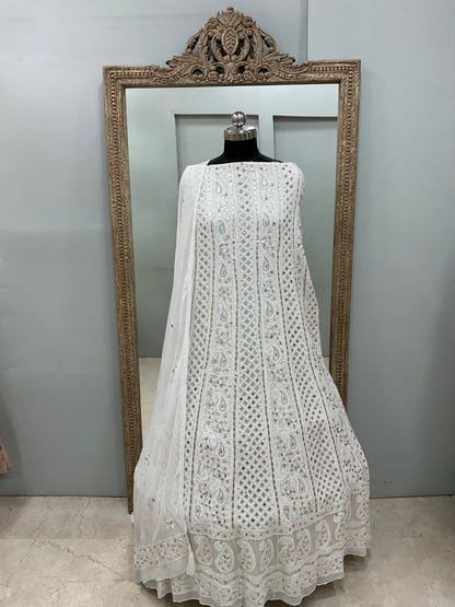 Georgette Anarkali Heavy Gota Mirror Work Off White 03