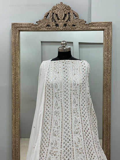 Georgette Anarkali Heavy Gota Mirror Work Off White 03