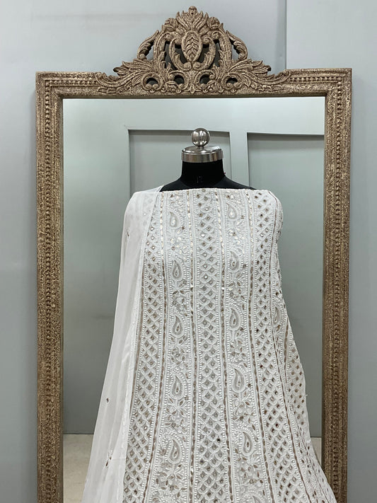 Georgette Anarkali Heavy Gota Mirror Work Off White 03