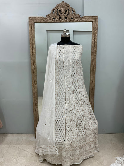 Georgette Anarkali Heavy Gota Mirror Work Off White 04