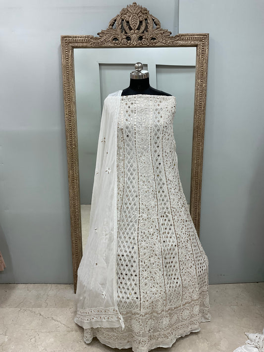 Georgette Anarkali Heavy Gota Mirror Work Off White 04