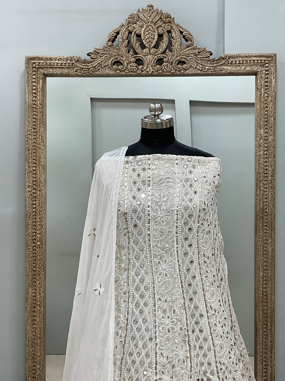 Georgette Anarkali Heavy Gota Mirror Work Off White 04