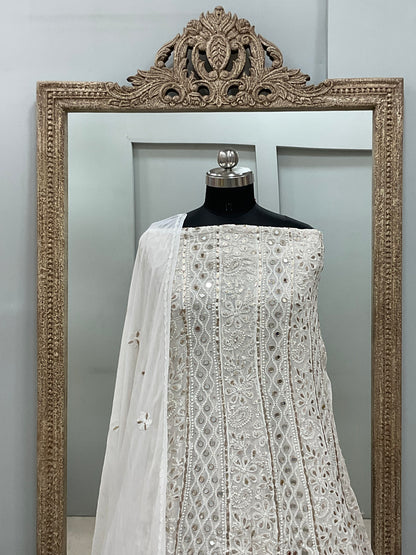 Georgette Anarkali Heavy Gota Mirror Work Off White 04