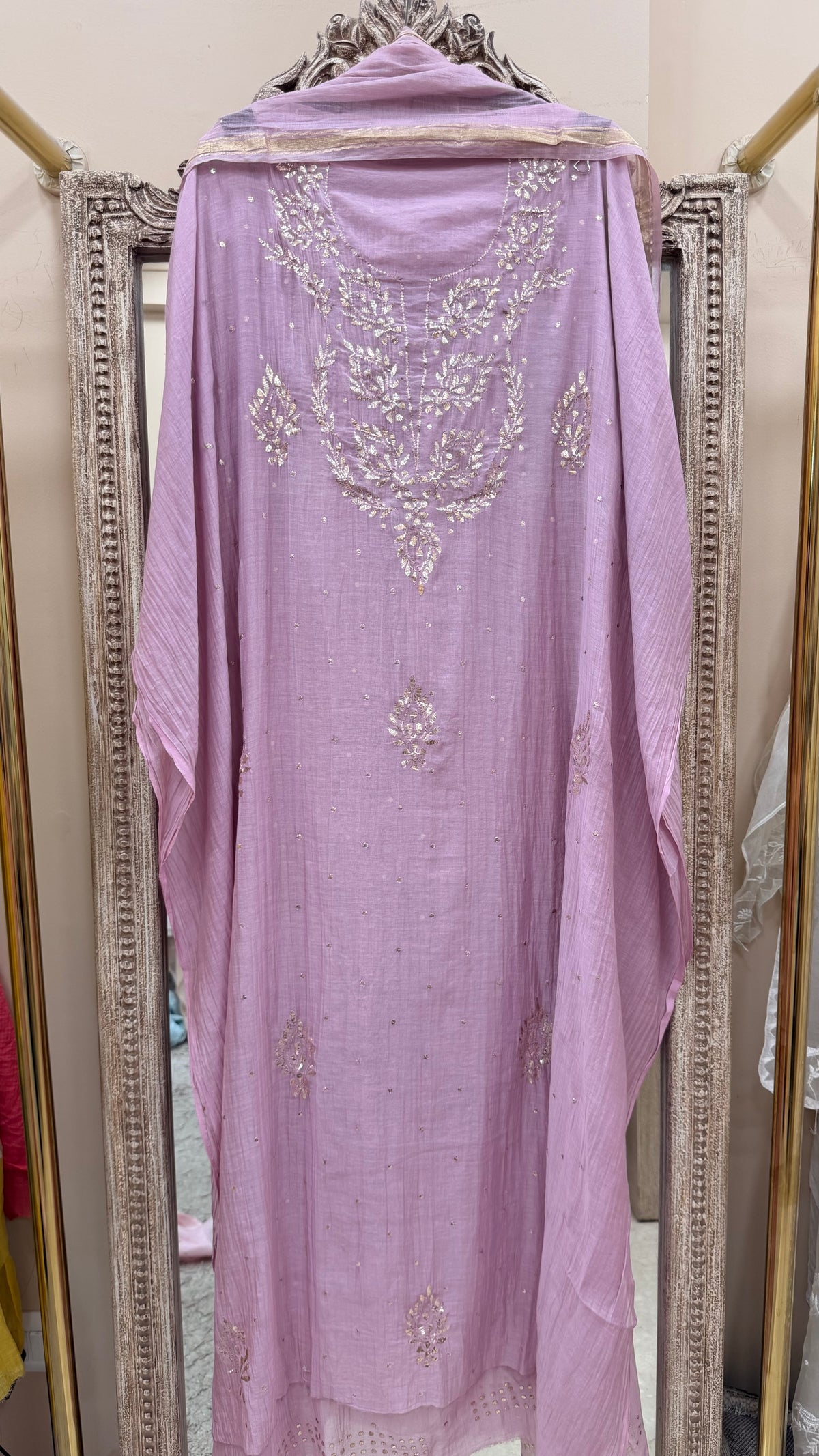 Pure Mul Straight Heavy BadlaWork With Dupatta Lilac