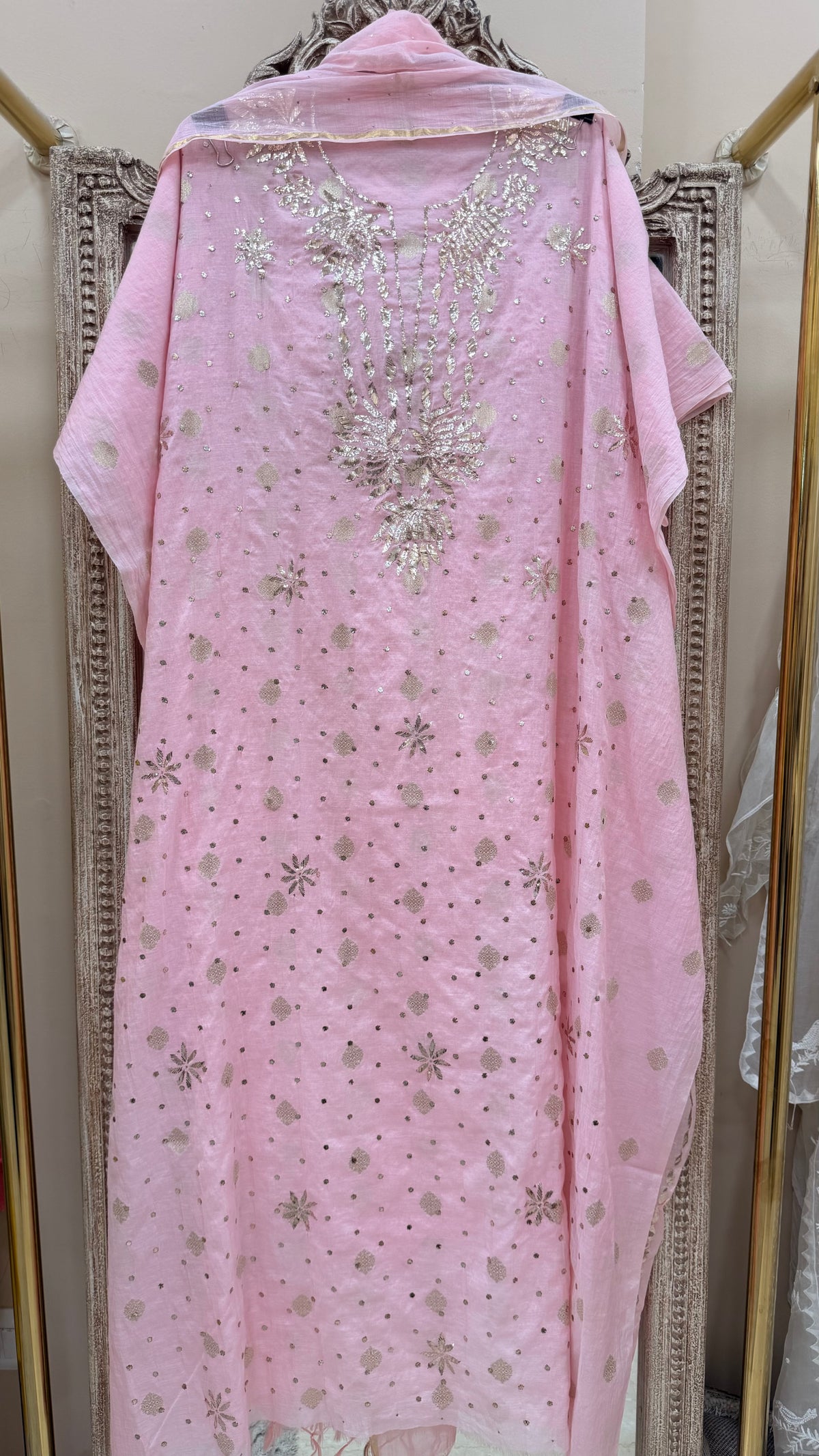 Pure Mul Straight Heavy BadlaWork With Dupatta Pink