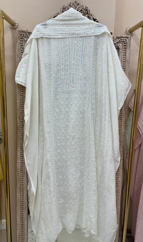 Pure Mulmul Cotton Straight Kurta Pearl And Addon Work With Heavy Dupatta Offwhite 01