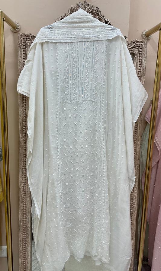 Pure Mulmul Cotton Straight Kurta Pearl And Addon Work With Heavy Dupatta Offwhite 01