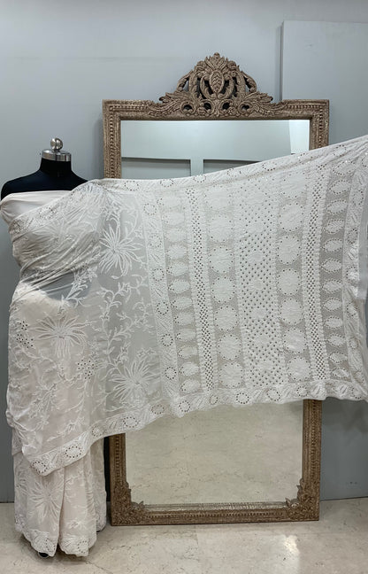 Pure Georgette Saree Mukaish work Off White 02