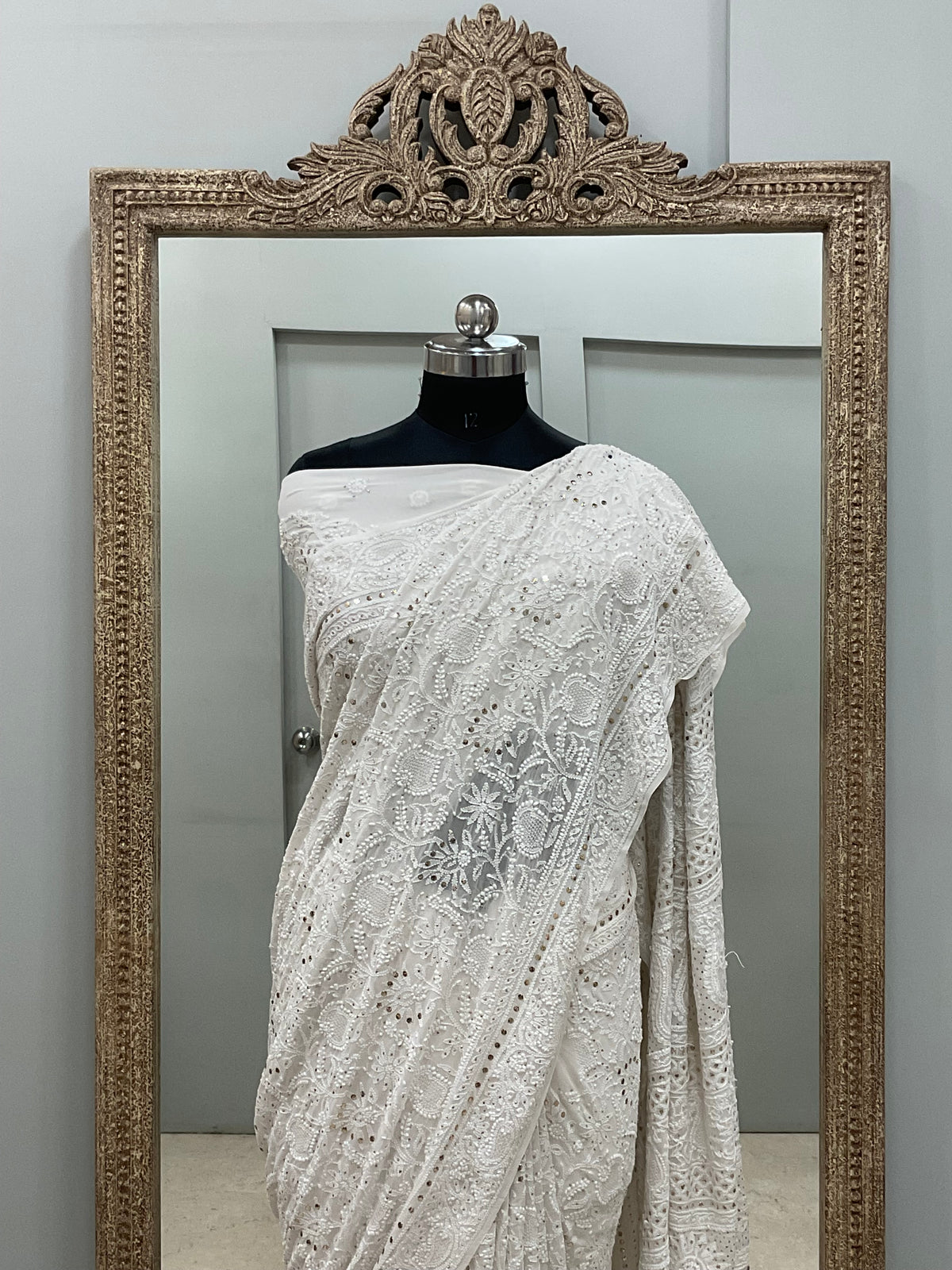 Pure Georgette Saree Mukaish work Off White 03