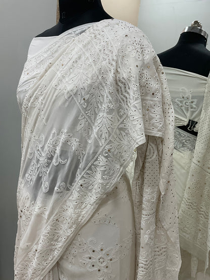 Pure Georgette Saree Mukaish work Off White 01