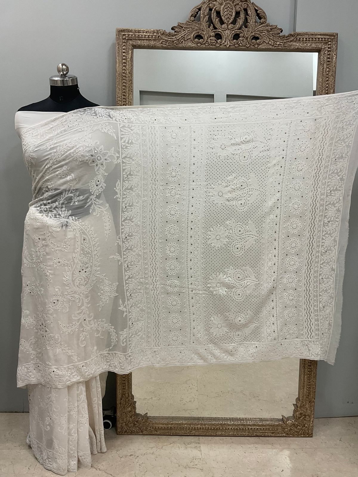 Pure Georgette Saree Mukaish work Off White 01