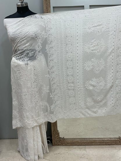 Pure Georgette Saree Mukaish work Off White 01