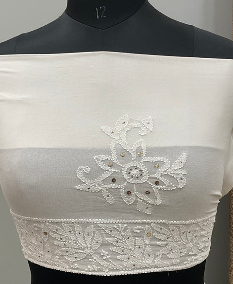 Pure Georgette Saree Mukaish work Off White 01