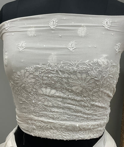 Pure Georgette Saree Superfine Work full jaal with Heavy Cutdana and Sequence White 02