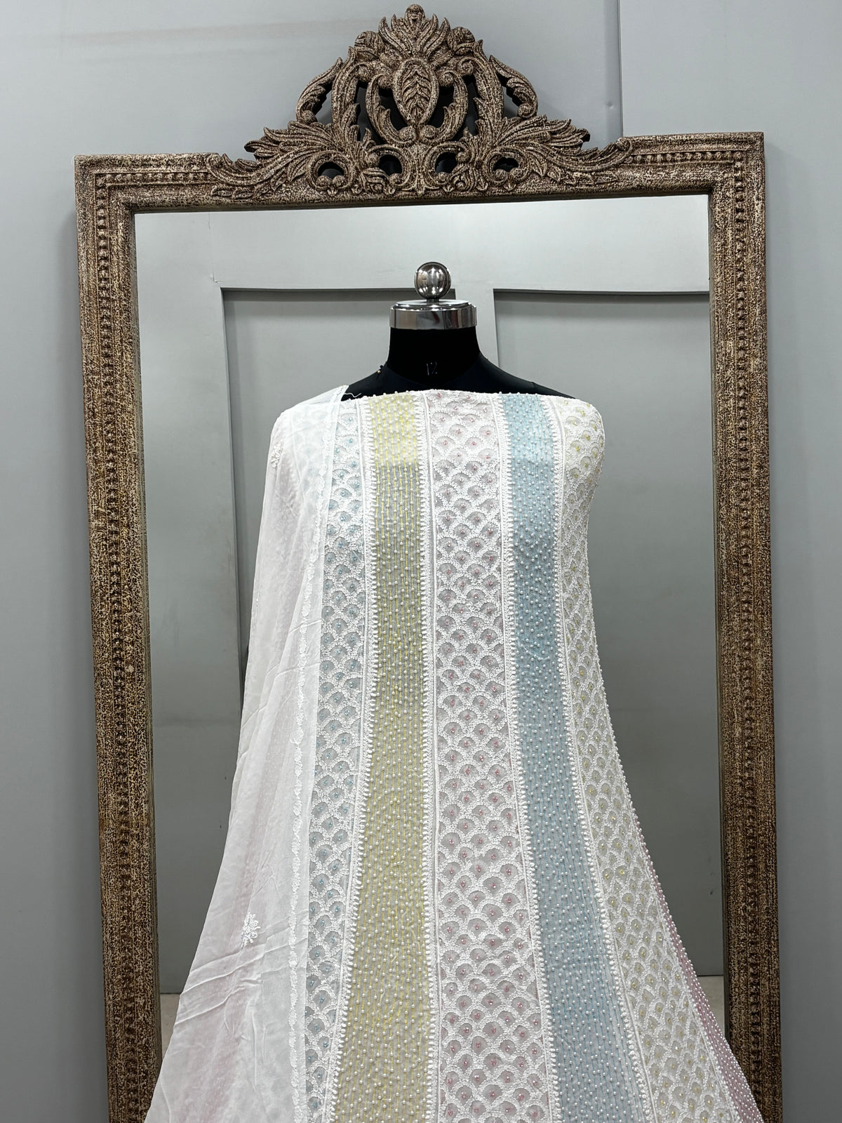 Anarkali Heavy Coloured Cutdana Offwhite 01