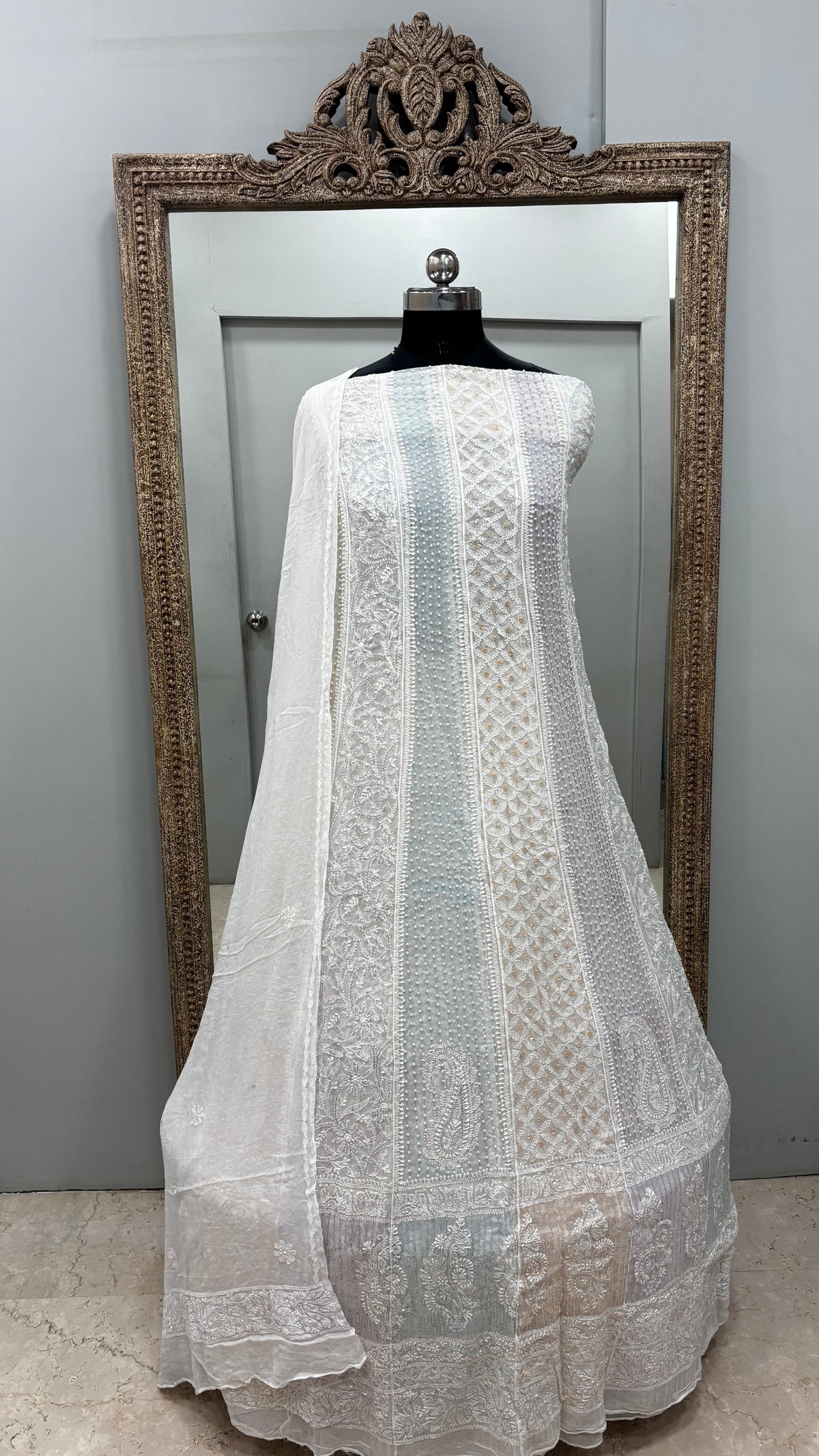 Anarkali Heavy Coloured Cutdana Offwhite 03
